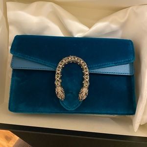 Peacock Blue Dionysus Velvet Super Mini Bag